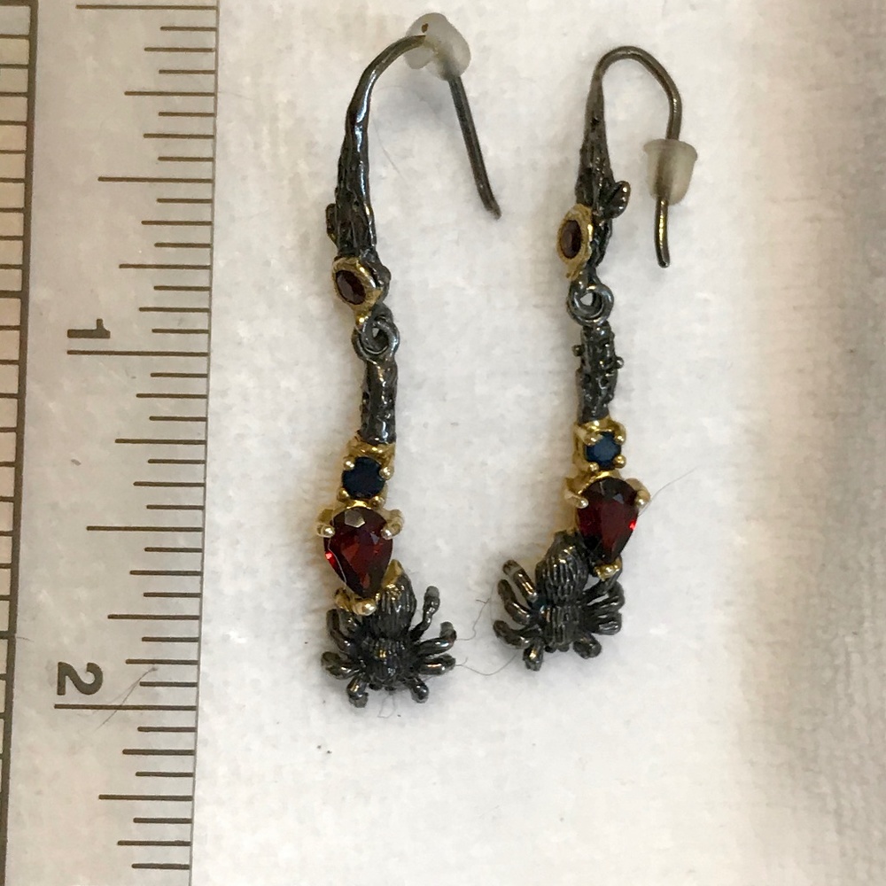 Silver Garnet tarantula spider earrings 2/30